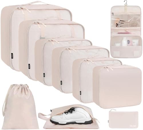 BAGAIL 10 Set Packing Cubes Various Sizes Packing Organizer for Travel Accessories Luggage Carry On Suitcase - Cream