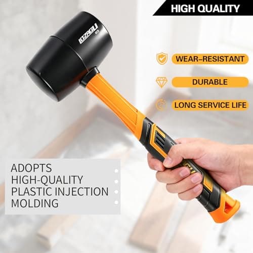 LOZAGU 24oz/650g Rubber Mallet Hammer, Fiberglass Handle, Rubber Mallet for Flooring, Tent Stakes, Woodworking, Camping, Soft Blow Tasks Without Damage — view 3
