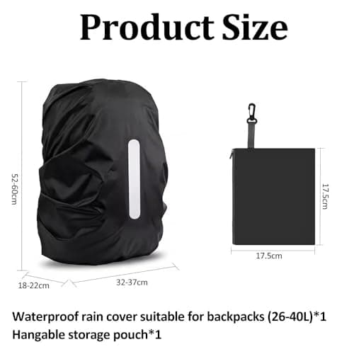 Reflective Backpack Rain Cover, Waterproof Windproof Rucksack Cover, High Visibility Protective Cover with Zipper Storage Pouch, Dustproof Anti Slip for Hiking, Cycling, School and Outdoor 26-40L — view 2