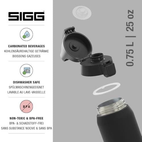 SIGG - Insulated Water Bottle - Shield Therm One Black - Suitable for Carbonated Beverages - Leakproof - Dishwasher Safe - BPA Free - 90% Recycled Stainless Steel - Black - 0.75L — view 3