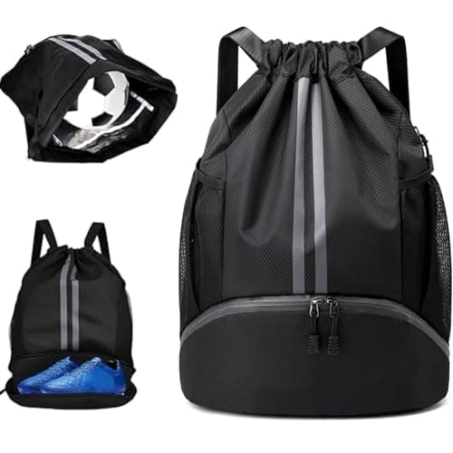 MJFENDAI Unisex Drawstring Bags, Drawstring Gym Bag with Shoe Compartment, Adjustable Drawstring Waterproof Backpack for adults youth, sports and travel