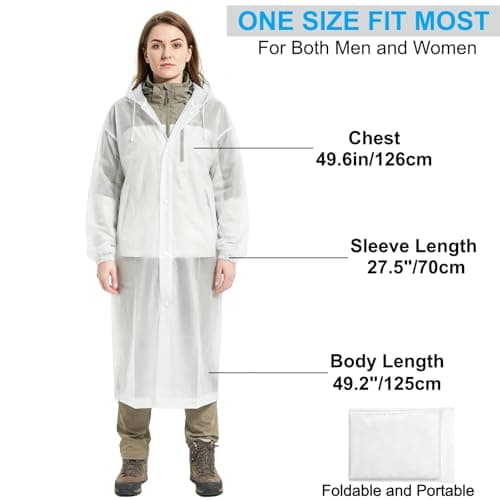 DEAYOU 12 Pack Rain Ponchos for Adults Reusable, Long Raincoats with Drawstring Hood, Waterproof EVA Emergency Rain Jackets for Women Men, Travel, Camping, Hiking, Packable, Family Pack, Transparent — view 2