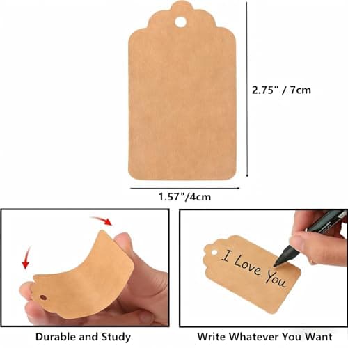 100Pcs Brown Kraft Paper Gift Tags - 7 x 4 CM Price, Name,Present, Luggage Tags with String for Presents, Brown Reinforced Card Clothing Parcel Labels — view 2