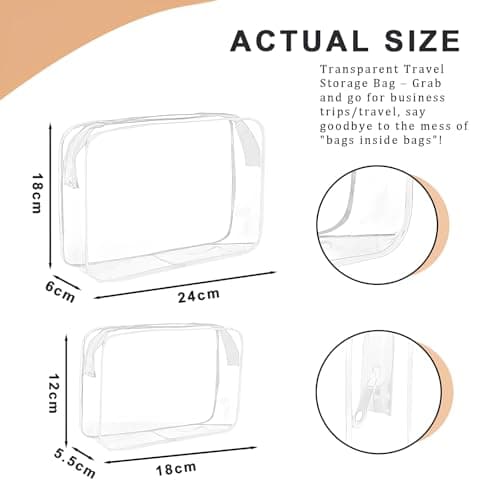 2 Pcs Clear Toiletry Bag, White Clear Wash Bags for Toiletries, PVC Waterproof Transparent Makeup Bags for Travel, Portable Transparent Cosmetic Bag for Men Women Luggage (Medium,Large) — view 2