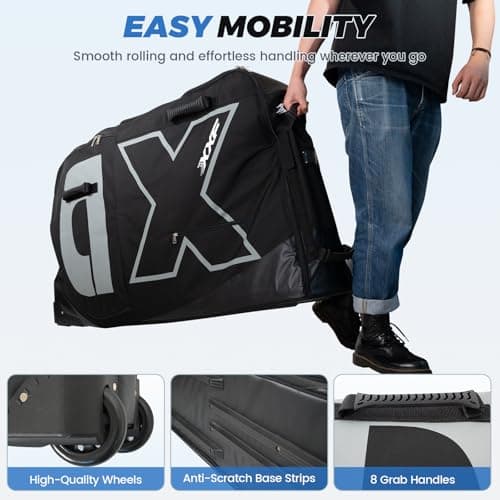 Exquimac Bike Travel Case & Bike Travel Bag - Bicycle Pro Transport Equipment for Air Flights - Oversized Capacity, Waterproof Fabric with 4 Aluminum Support Bars, Wheel Protection Tubes & YKK Zippers — view 6