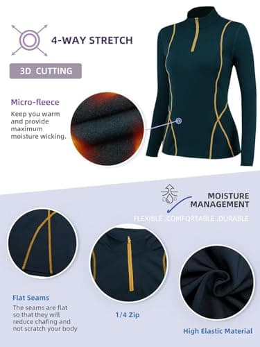 TERODACO Base Layer Women Half Zip Ski Thermal Tops 02513 Green M — view 6