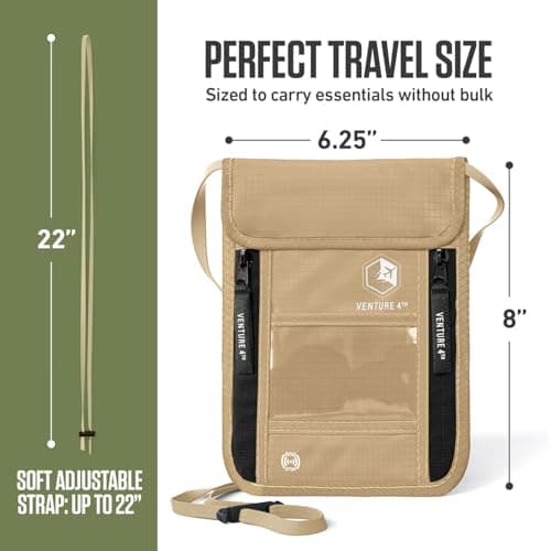 Passport Holder Neck Pouch With RFID Blocking – Hidden Neck Wallet (Beige) — view 3