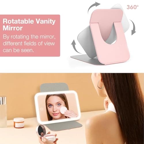 Kintion Travel Makeup Mirror, Portable LED Lighted Makeup Mirror, Pink — view 2