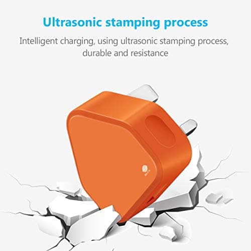 SLTX UK 3 Pin Plug USB Mains Charger Adapter, 1AMP 1000mAh Fast Speed Universal Travel USB Wall Charger USB Socket Devices (Orange) — view 6
