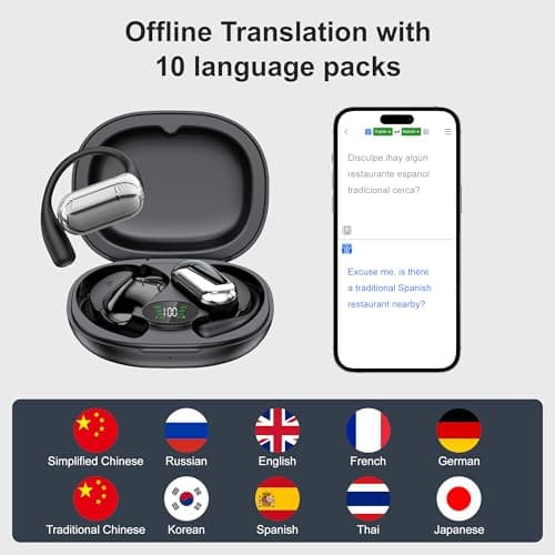 AI translation earbuds real time-150 Language Translator Earbuds,Audifonos traductores inglés españo,3 in 1 Translating Device, Translate Ear Buds for Travel&Business&Meetings&Learning, Black — view 5
