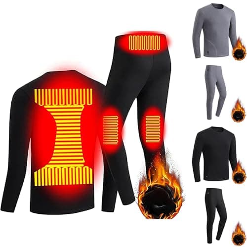 Men's Heated Underwear Thermal Set UK Sale Clearance USB Charging Electric Heating Body Warmer Heated Thermal Undershirt and Leggings Pants Suit Heated Base Layer Set Warm Heated Underwear
