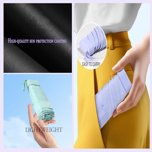 BICUIYIT Mini Folding Travel Umbrella|Pocket Umbrella, Uv Protection & Storage Box | Portable, Compact & Lightweight For Outdoor, Office, Car & Daily Use | For Women, Men & Girls (Orange) — view 3