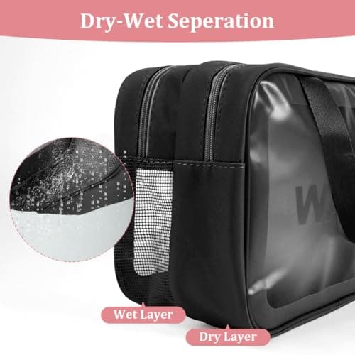 Aucuu Clear Toiletry Bag, Waterproof Makeup Bag with Handles, Wet Dry Separation Clear PU Makeup Bags, Large Capacity Travel Toiletries Case, Portable Wash Bags, Cosmetic B-ag for Travel Bathroom — view 4