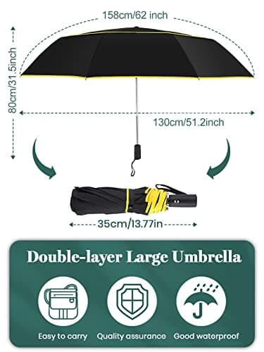 Kalolary 62 Inch BlacK Automatic Open Golf Umbrella — view 2