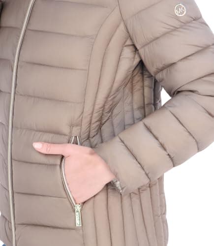 Michael Kors Women's Packable Puffer Jacket, Lightweight Down Alternative, Taupe, M — view 5
