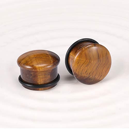 ZeSen Jewelry Tiger Eye Natural Stone Brown Ear Plugs Single Flare Ear Gauges Expander with O-Ring Body Piercing (Gauge=0g(8mm)) — view 5