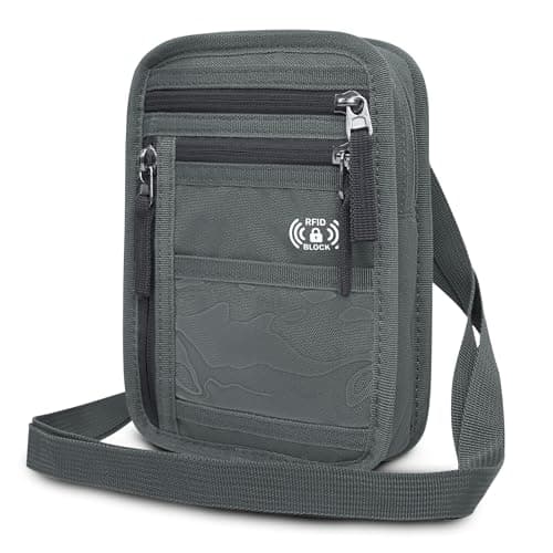 Dotop RFID Neck Wallet for Travel, Neck Wallet with RFID Blocking, Waterproof Passport Holder with Adjustable Strap, Hidden Travel Pouch Crossbody Bag for Men & Women, with Multiple Zip Pockets(Grey)
