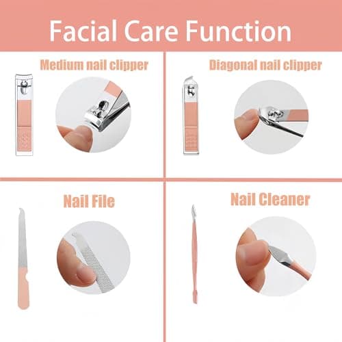 Manicure Set,Nail Clipper Set Personal Care Manicure Pedicure Set Portable Travel Grooming Kit for Women Men Family Friends Wife (Pink) — view 3
