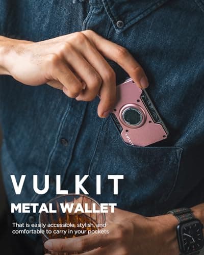 VULKIT Credit Card Holder RFID Blocking with Money Clip for Men & Women Slim Metal Wallet Minimalist Card Wallet Compatible with Airtag Holder, Rose Gold — view 6