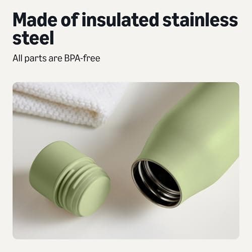 Amazon Basics Insulated Stainless Steel Water Bottle, 600ml, Double-Wall, BPA-Free, Leak-Proof, Olive — view 3