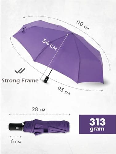 Windproof Travel Umbrella - Compact, Light, Full Automatic Open/Close - Folding Backpack Umbrella for Rain & Sun UV Preotection For Men & Women, Unbreakable 8 Fiberglass Ribs UK Design (Purple) — view 3