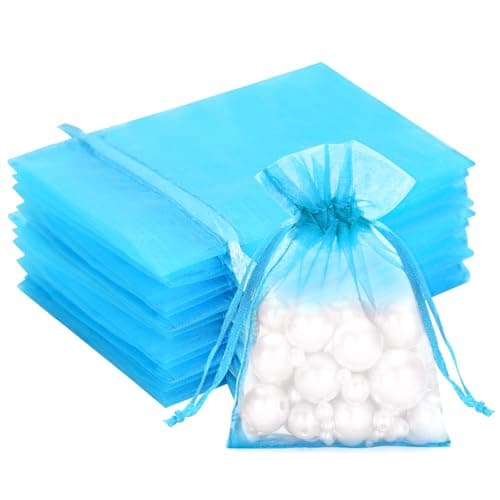 G2PLUS Turquoise Blue Organza Gift Pouches, 7x9 CM Small Favour Bags, 50 PCS