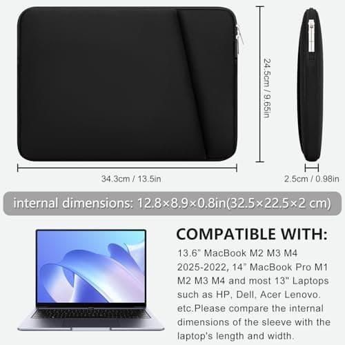 HEDUGO 13 Inch Laptop Sleeve Case with Accessory Pocket Portable Carrying Case Padded Computer Pouch Cover Protective for Macbook Air 13.6 Inch M4 M3 M2 2025-2022, 14 Inch Macbook Pro M4 M3 M2 M1 — view 5