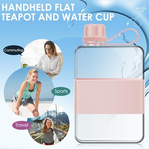 YUEKUNTJ 2Pcs 500ml Leak Proof Slim Water Bottle, Portable Flat Water Bottle Flask, Plastic Drinking Flask for Travel, with Handle for Outdoor Fitness Sport Cycling Work School(gray pink) — view 3