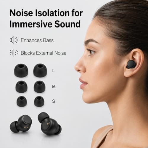 Replacement Earbuds Tips 9 Pairs, Silicone Ear Tips S/M/L for In-Ear Headphones 4.5–6mm Nozzle, Noise Isolating Earphone Buds Replacement, Soft Earbud Tips for Wired & Wireless Earphones, Black — view 2