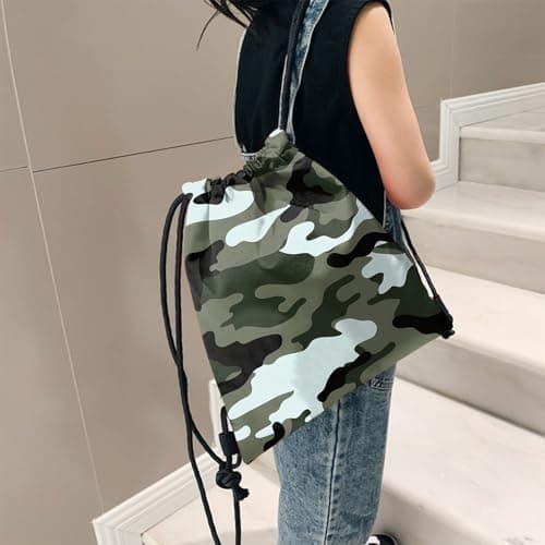 BHAHB Drawstring Backpack for String Bag Waterproof Cute Sports Beach Swimming Travel (13"×17") (Z13-Green Camouflage) — view 5