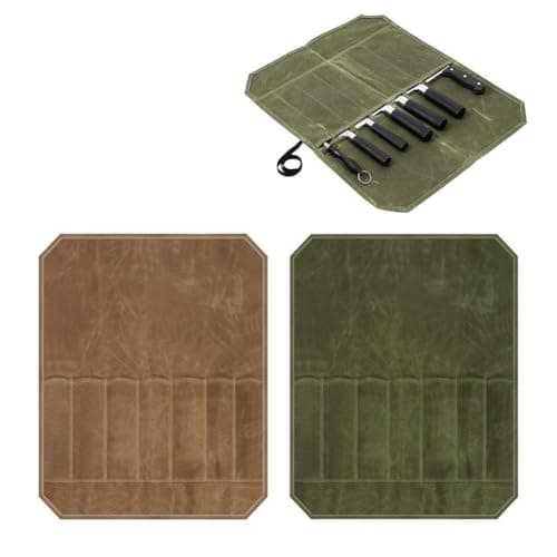 Cloth Knife Roll Bag, 7-Slot 45cm Holder for Chef, Khaki — view 3