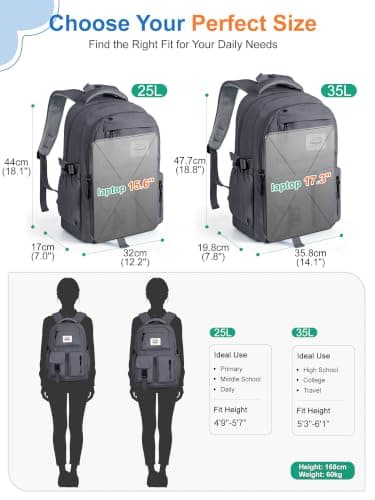 FIORETTO Lightweight School Backpack Womens, Cute School Bag for Teenager Girls, 15.6 Laptop Rucksack Backpack for School Casual Daypacks Travel Backpack for College Dark Grey 25L — view 6