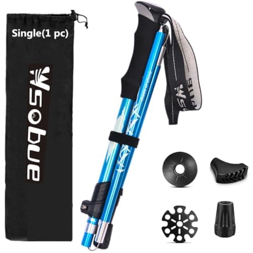 Wsobue Walking Pole-1 Pack Hiking Trekking Pole With Antishock and Quick Lock System, Telescopic, Collapsible, Ultralight Foldable Hiking Walking Stick for Seniors Women Men (Sky Blue-Single)