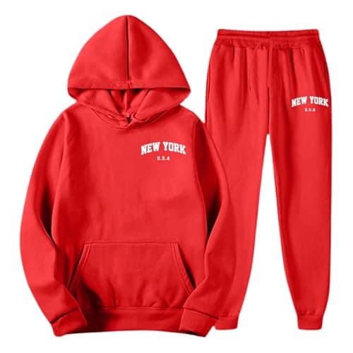 Tracksuit Track Suits for Men UK Mens Travel Hoodie Set Full with Angaroo Pocket Men's Tracksuits Suit Sweatpants Long-Sleeved Sports Activewear Red L — view 5