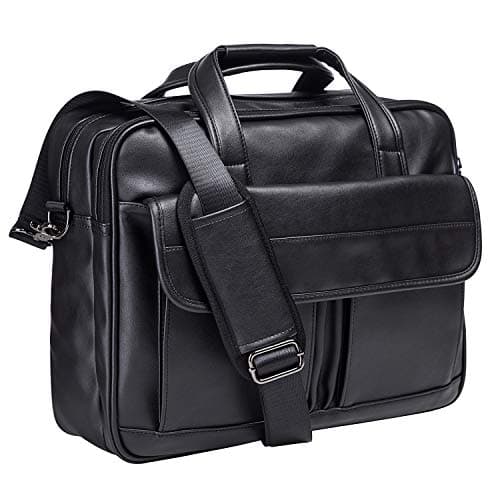 seyfocnia Mens Laptop Bag, PU Leather Messenger Bag Water Resistant Business Travel Briefcase, Work Computer Bag Satchel Bag for Men(17.3 Inch Brown)