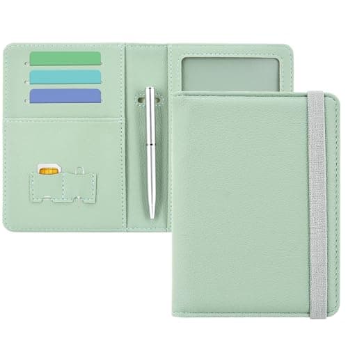 DMLuna Passport Holder, Premium PU Leather Travel Passport Wallet, RFID Blocking Passport Cover Case Travel Documents Organizer with Pen Holder, for Women and Men, Agave Green