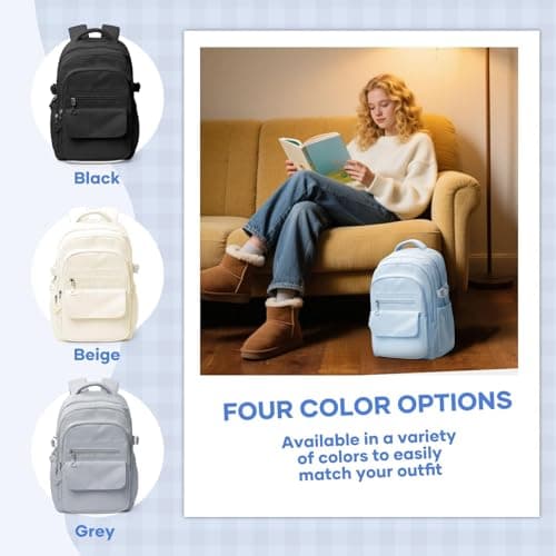 HYC00 School Backpacks for Teenage Girls Boys Casual Daypacks Lightweight School Bags for Girls Secondary High College Bookbag Lightweight Schoolbag Travel Rucksack Work Bag for Women Men,Blue — view 5