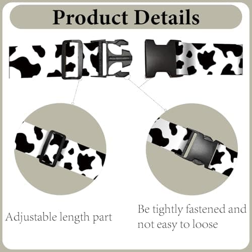 CREATCABIN 2Pcs Cow Print Luggage Straps Adjustable Suitcase Strap Black White Polyester Heavy Duty Travel Carry on Suitcases Connector Hold Buckle Belt for TSA Approved Accessories 70.9 x 2 — view 3