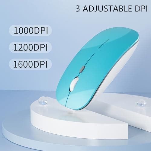 Uiosmuph Q5 Wireless Mouse, Silent Rechargeable Mice for Laptop, Slim- Blue — view 3