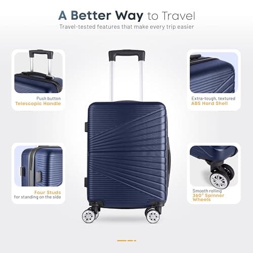 Eco-Lux Essentials Hardside Hand Luggage Carry On Suitcase, ABS Hardshell Cabin Bag with 4 Spinner Wheels, 50 x 32 x 20 cm, Travel Sentry Integrated TSA Approved Lock (Blue) — view 4