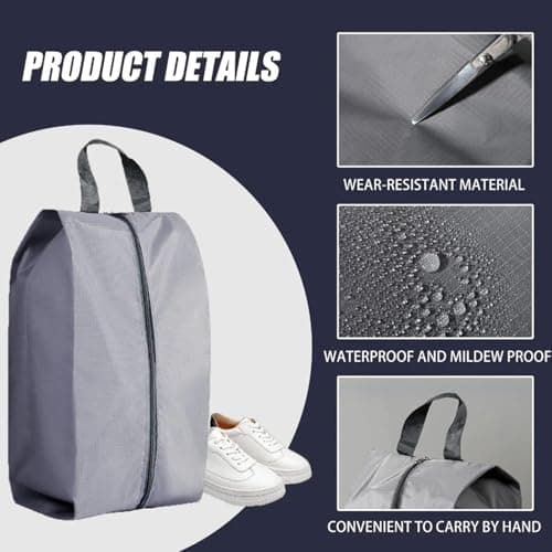 CJWLKJ 6Pcs Multi-Size Travel Shoe Bags Portable Travel Gifts Shoe Organizer with Zipper Closure, Waterproof Nylon Shoe Storage Organizer with Handle Travel Bags for Men and Women, Grey — view 3