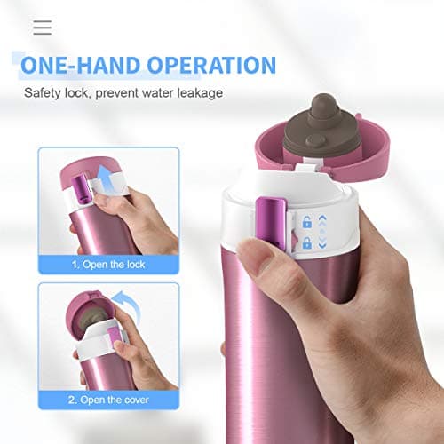 JUMKEET Double Walled Vacuum Cup Flask Thermo,Stainless Steel Insulated Water Bottle | Flask for Hot and Cold Drinks Cup Travel Coffee Mug, Sports Water Bottle (A-Pink) — view 4