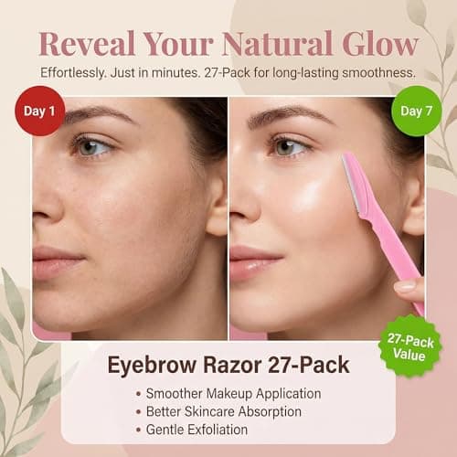 Eyebrow Razor 27-Pack, Multipurpose Dermaplaning Tool with Safety Cover, Eco-Friendly Wheat Straw Handle & Precision Stainless Steel Blades for Men & Women (Blue, Pink, Orange) — view 4