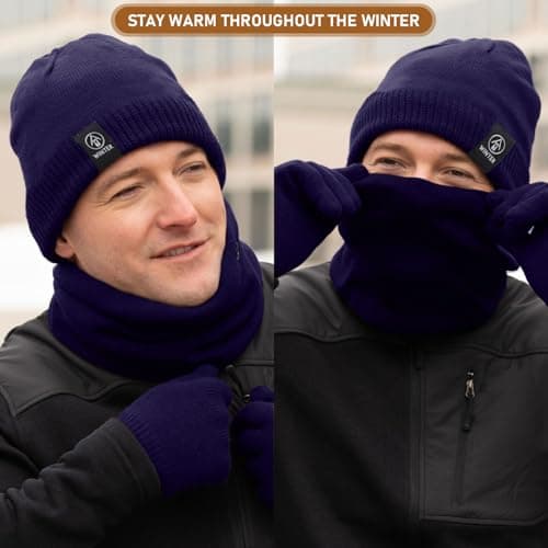Fjquamitix Neck Warmer for Men Women Thick Fleece Thermal Snood for Men Winter Neck Gaiter Knitted Circle Scarf for Outdoor Sports Cycling Skiing Motorcycle (Navy Blue) — view 2