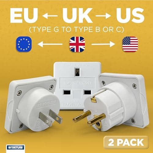 STATUS International and European Travel Adaptor Set with Storage Tube, Dual Plug Power Adapters for Worldwide and EU Socket Compatibility, White, 2 Pack (SCTA2PKX6) — view 3