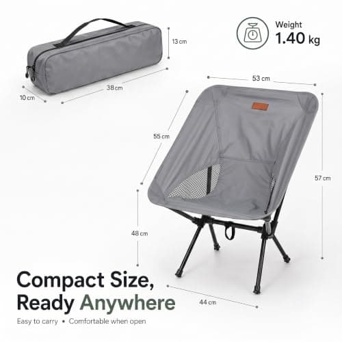 HomlyPro Folding Camping Chair, Pack of 2 - Compact & Lightweight Outdoor Chair for Adults, Comfortable Sitting, Ideal for Garden, Beach, Picnic, and Adventures (Grey) — view 2