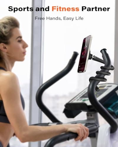 A2C Flexible Gooseneck Phone Holder for iPhone Mag safe, Long Arm Gym Magnetic Phone Holder for Treadmill Peloton, Portable Fitness Home Gym Accessory for 4.0''-7.0'' Smartphones — view 2