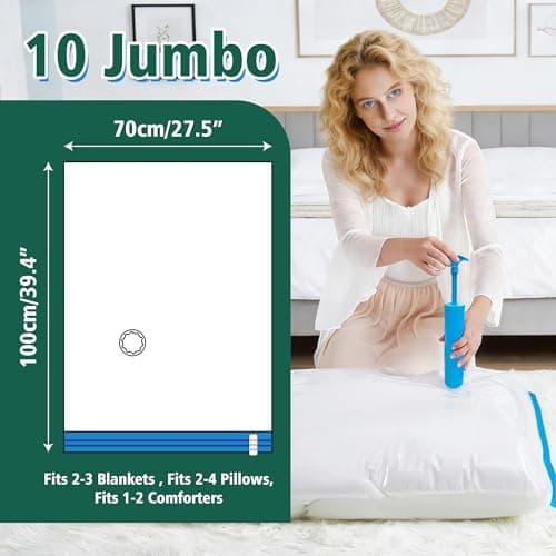 Oumaru Vacuum Storage Bags for Clothes, Vacuum Bags, Space Saver Bags for Clothes, Duvets and Pillows, Hand Pump Included, Pack of 10, Jumbo Size — view 2