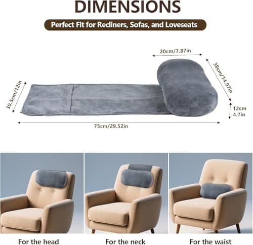 Jerylota Headrest Ergonomic Pillow for Recliners Armchairs, Non-Slip Memory Foam Side Sleeper Support Neck and Head Bath Pillow with Pocket,Travel for Neck and Shoulder Pain — view 2