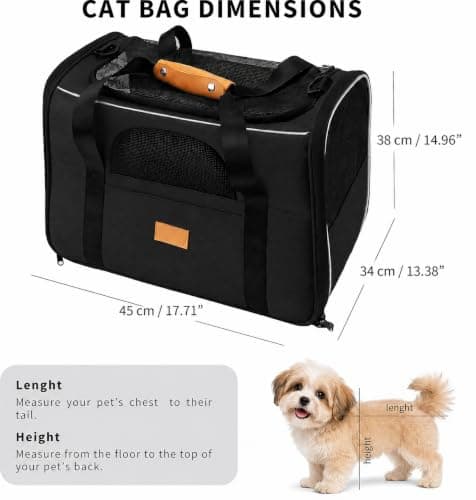 SOKANA Cat Carrier - Foldable Cat/Dog/Pet/Puppy Carrier Bag - Portable Pets Travel Carriers with Shoulder Strap and Top Opening Removable Mat, Durable Cat Basket of 15 lbs Airline Approved(Black, M) — view 2